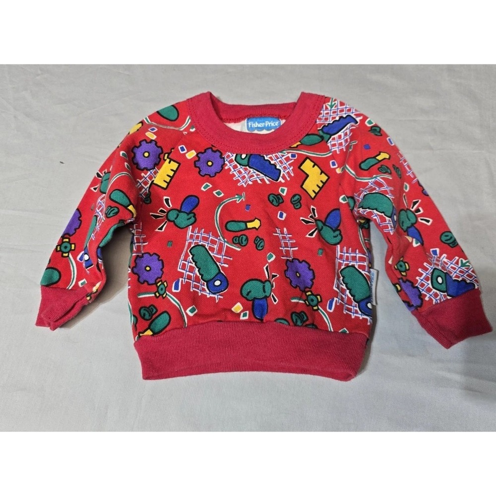 Vintage Boys Red Sweatshirt 6 Months Tolls Saw Fisher-Price